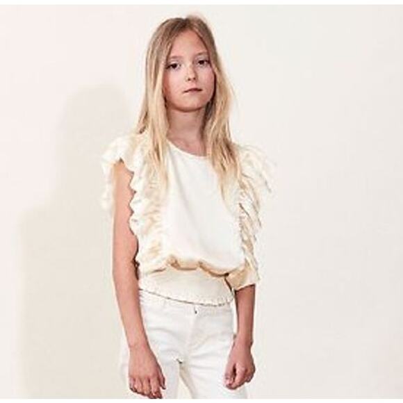 Designers Remix Girls Ruffled Cream Blouse Smocked Bodice Kids Size 12 Preppy - Picture 1 of 5